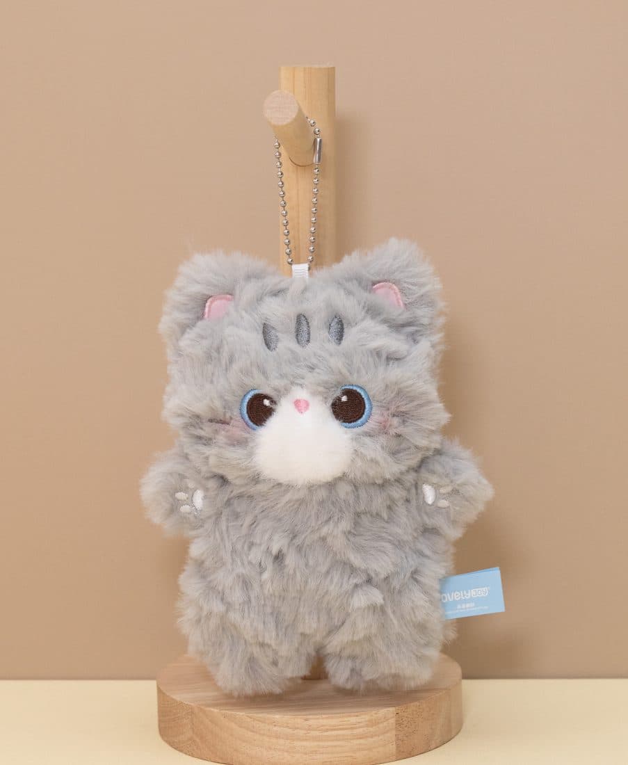 Fluffy Gray Cat Keychain — LovelyJoy custom plush toy